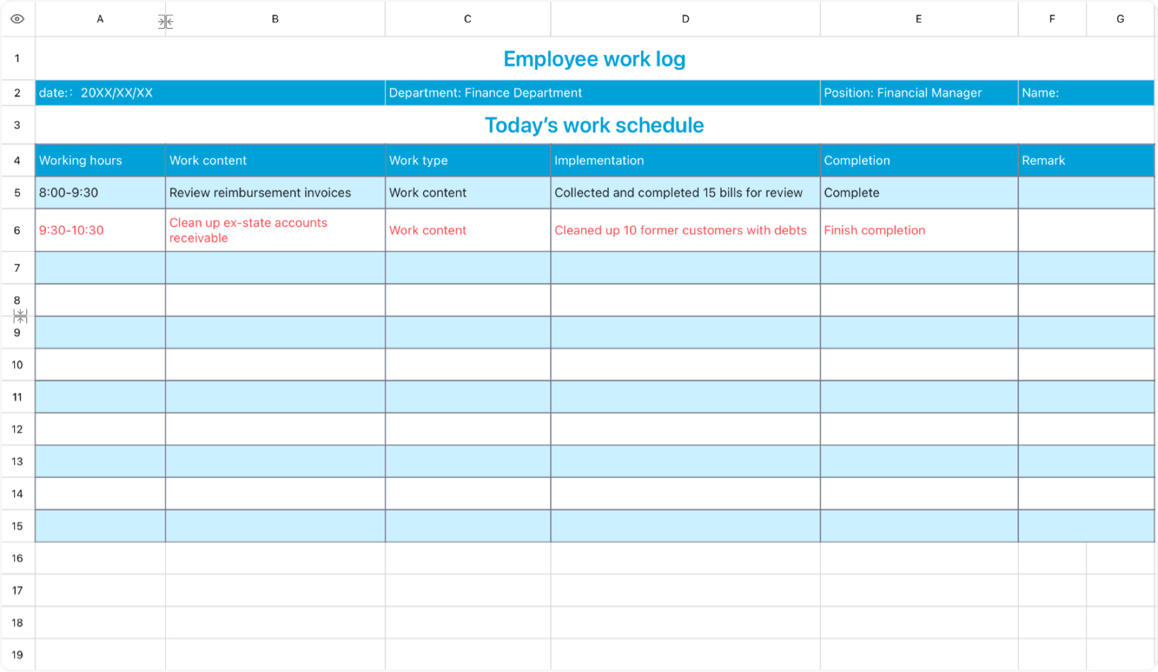 Employee logbook